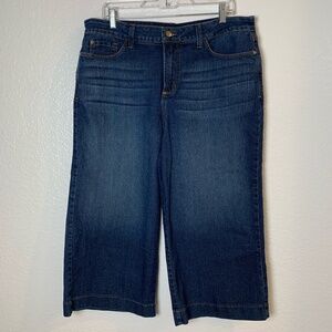 NYDJ Wide Leg Cropped Jeans Size 16 Blue Medium Wash Denim Pedal Pusher Culottes